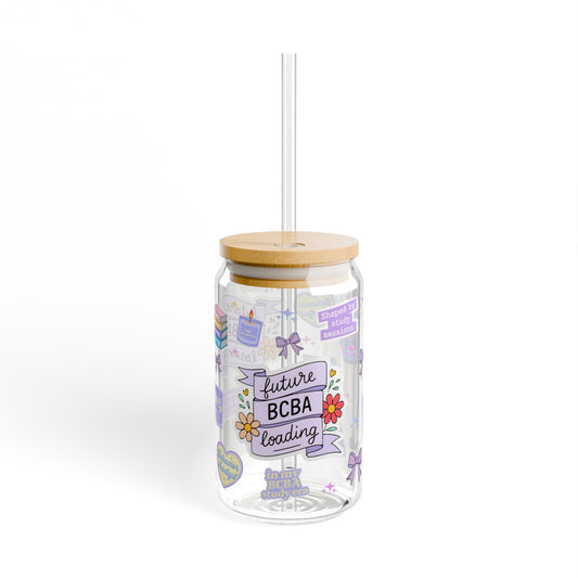 Future BCBA Loading Glass Tumbler – Bamboo Lid & Reusable Straw | Aesthetic Study Cup