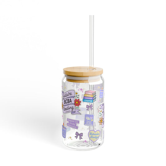 Future BCBA Loading Glass Tumbler – Bamboo Lid & Reusable Straw | Aesthetic Study Cup