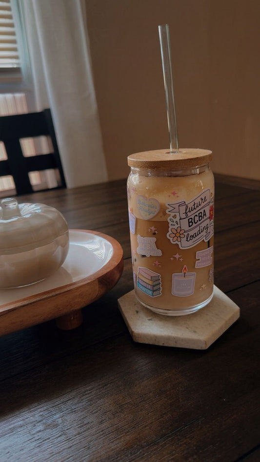 Future BCBA Loading Glass Tumbler – Bamboo Lid & Reusable Straw | Aesthetic Study Cup